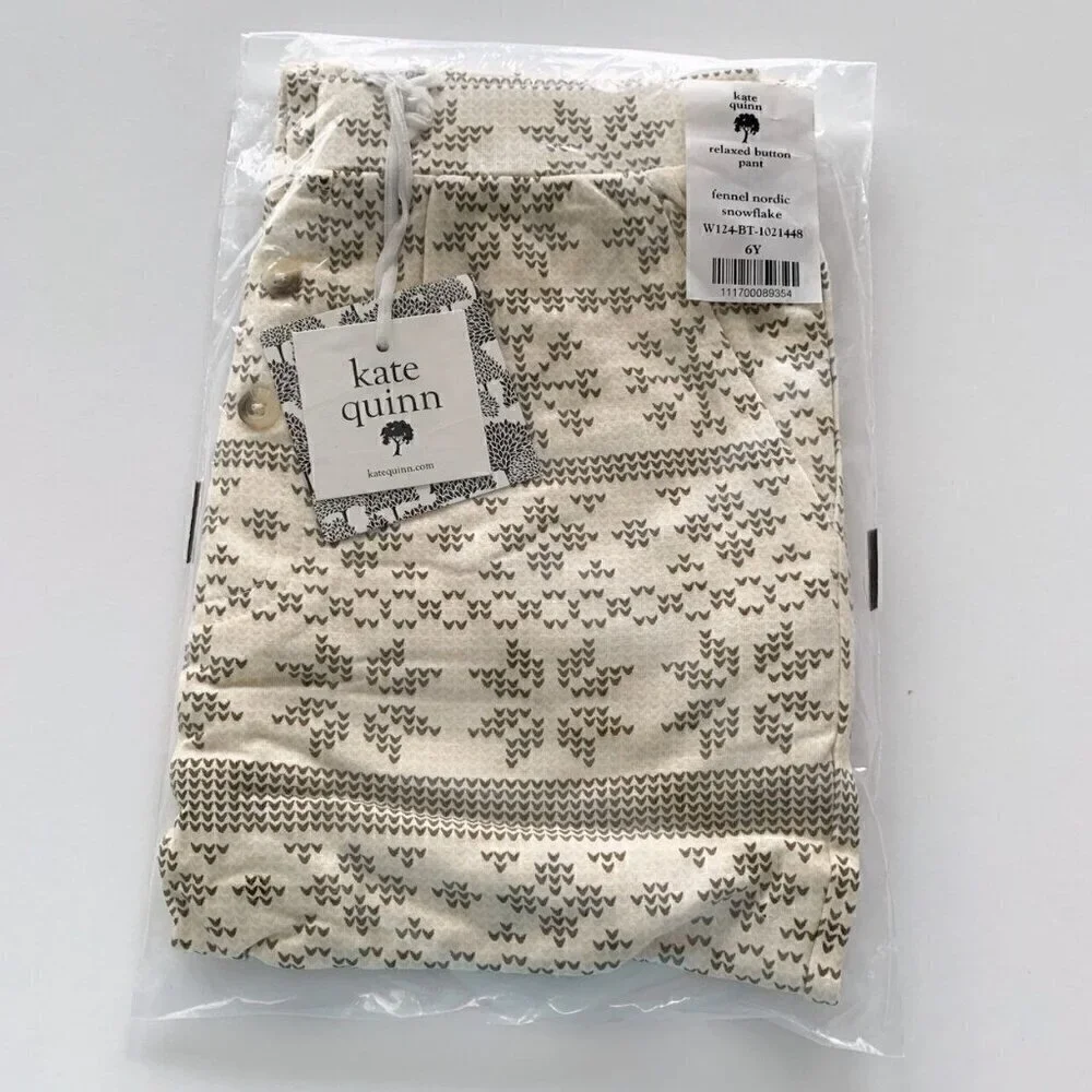 Kate Quinn Organics Fennel Nordic Snowflake Relaxed Button Pants 6 Years